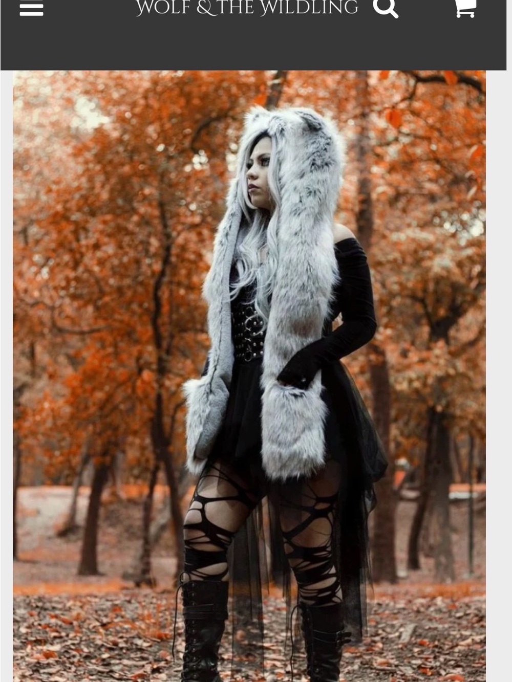 Faux Fur Hooded Scarf with Pockets/dress-up - Light Gray